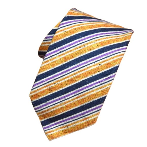 $570 ITALO FERRETTI Navy Blue Striped Handmade Silk Linen Neck Tie Italy XL - Picture 4 of 16